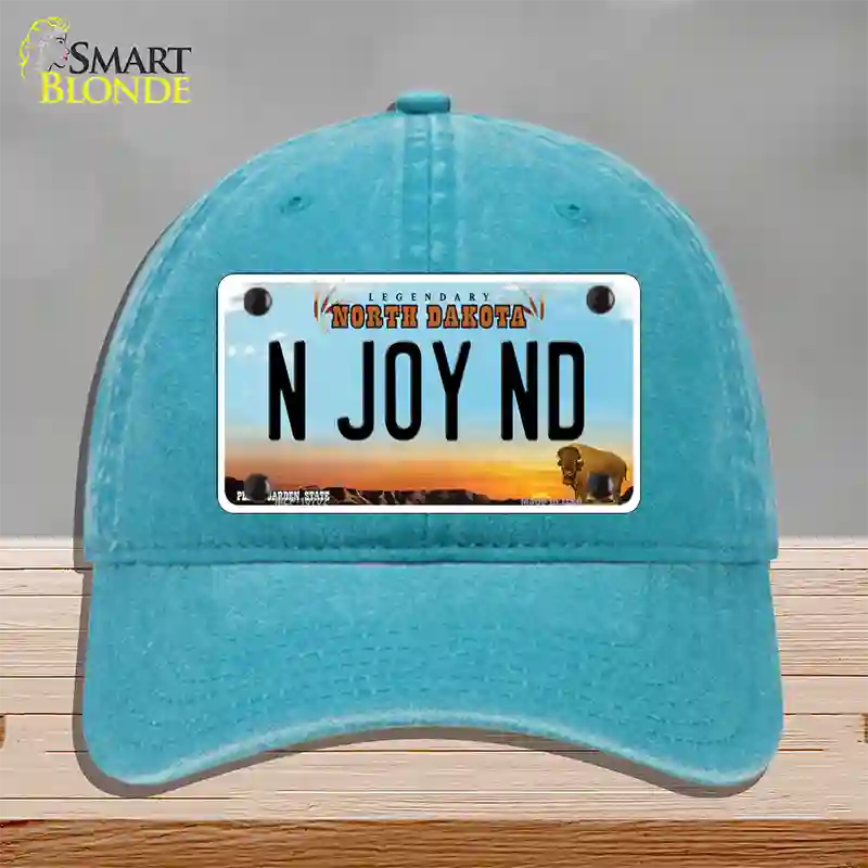 N Joy ND North Dakota Novelty License Plate Hat Unconstructed Cotton / Lake Blue