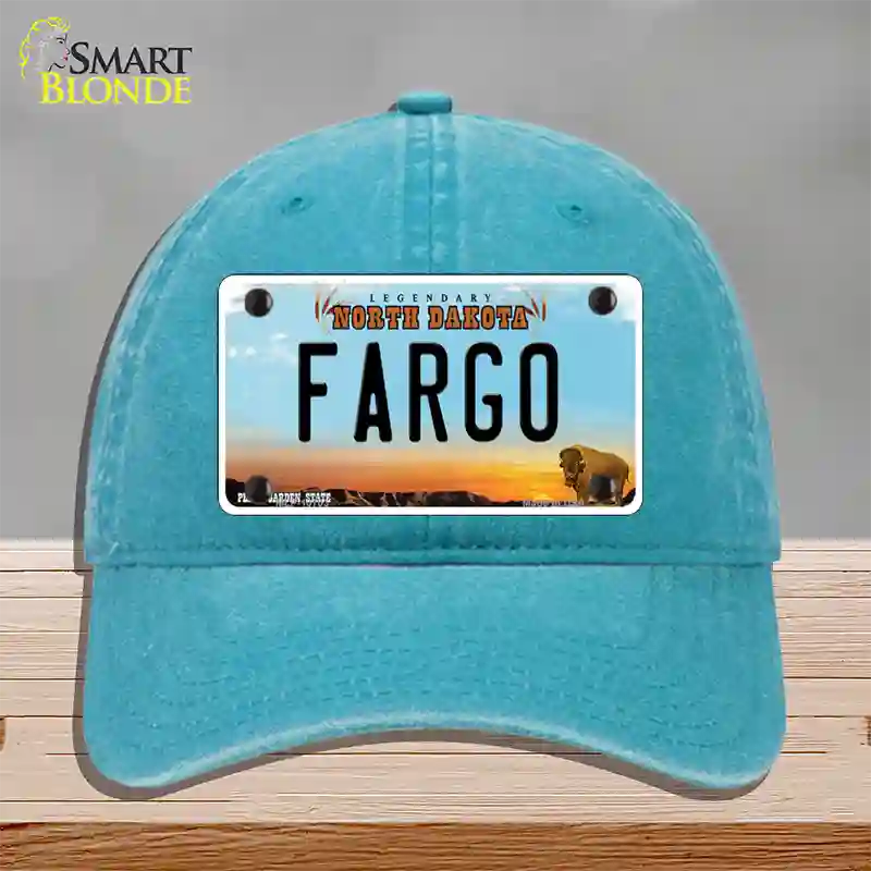 Fargo North Dakota Novelty License Plate Hat Unconstructed Cotton / Lake Blue