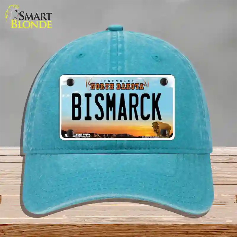 Bismarck North Dakota Novelty License Plate Hat Unconstructed Cotton / Lake Blue