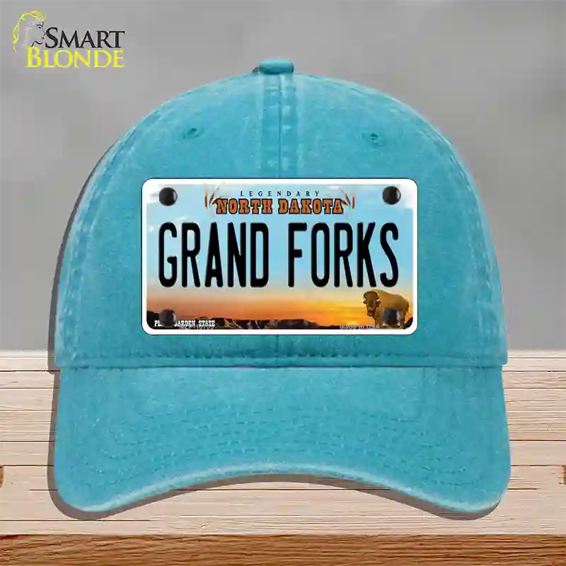 Grand Forks North Dakota Novelty License Plate Hat Unconstructed Cotton / Lake Blue