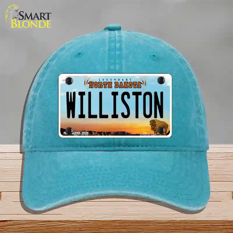 Williston North Dakota Novelty License Plate Hat Unconstructed Cotton / Lake Blue