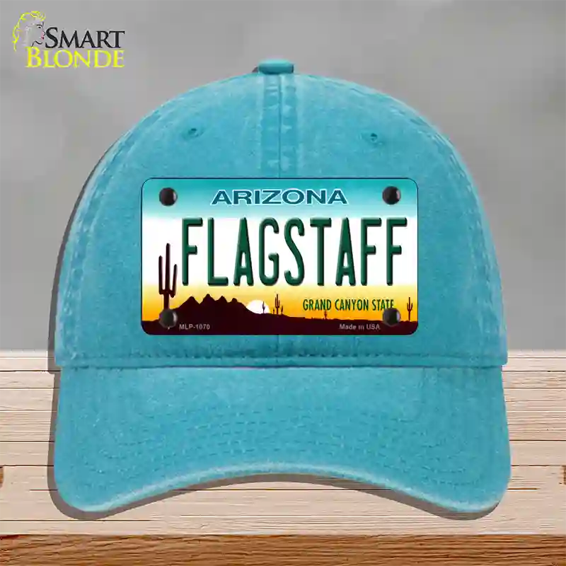 Flagstaff Arizona Novelty License Plate Hat Unconstructed Cotton / Lake Blue