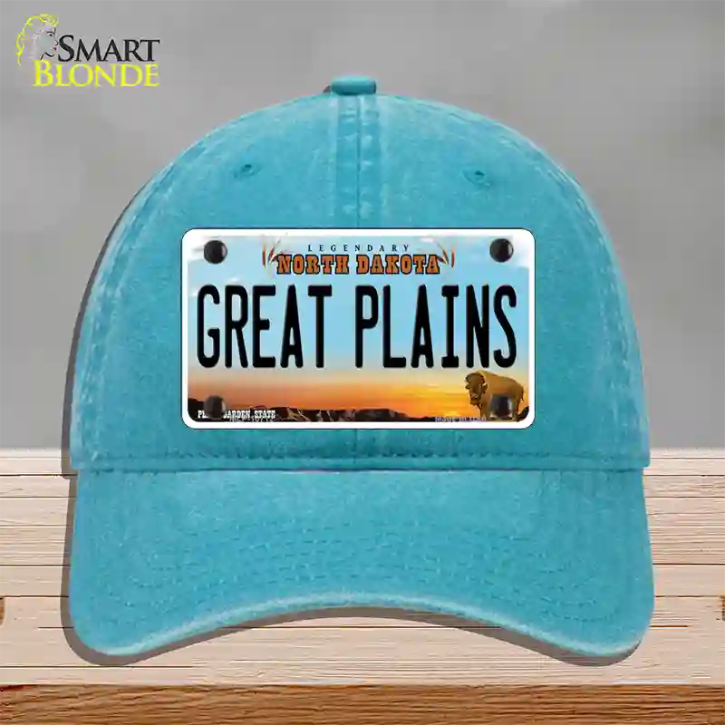 Great Plains North Dakota Novelty License Plate Hat Unconstructed Cotton / Lake Blue