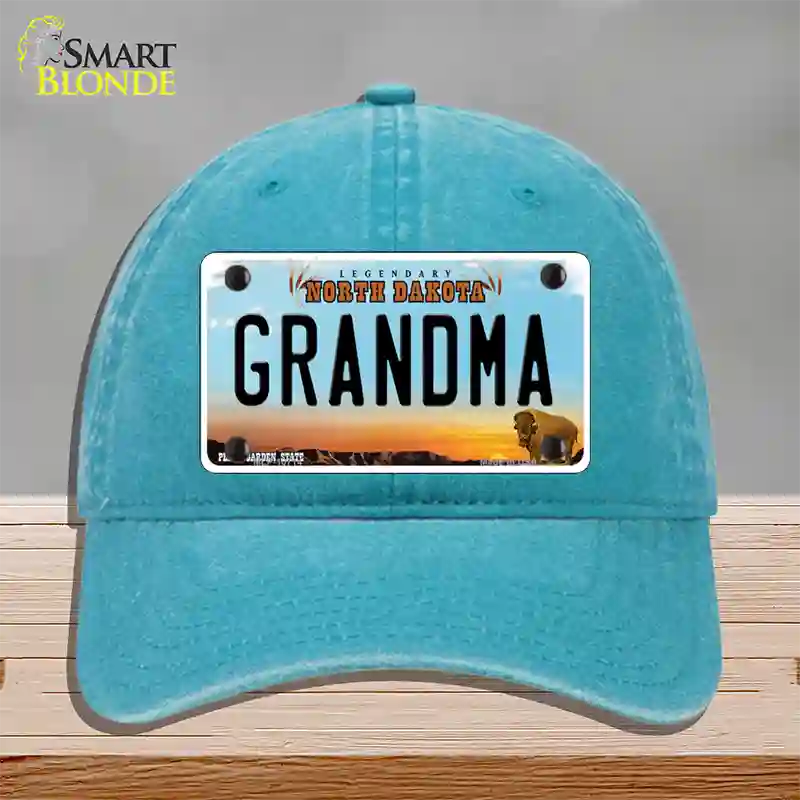 Grandma North Dakota Novelty License Plate Hat Unconstructed Cotton / Lake Blue