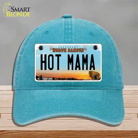 Hot Mama North Dakota Novelty License Plate Hat Unconstructed Cotton / Lake Blue