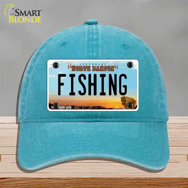 Fishing North Dakota Novelty License Plate Hat Unconstructed Cotton / Lake Blue