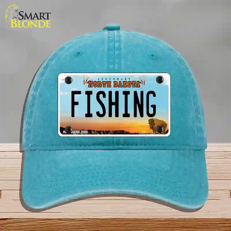 Fishing North Dakota Novelty License Plate Hat Unconstructed Cotton / Lake Blue