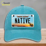 Native North Dakota Novelty License Plate Hat Unconstructed Cotton / Lake Blue