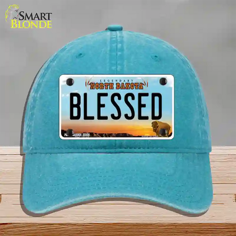 Blessed North Dakota Novelty License Plate Hat Unconstructed Cotton / Lake Blue