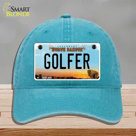 Golfer North Dakota Novelty License Plate Hat Unconstructed Cotton / Lake Blue