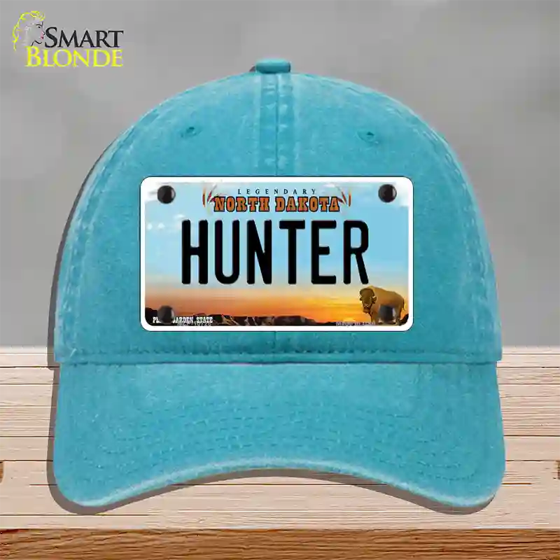 Hunter North Dakota Novelty License Plate Hat Unconstructed Cotton / Lake Blue