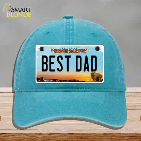 Best Dad North Dakota Novelty License Plate Hat Unconstructed Cotton / Lake Blue