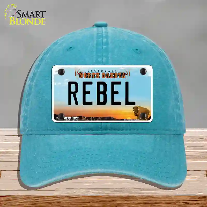 Rebel North Dakota Novelty License Plate Hat Unconstructed Cotton / Lake Blue