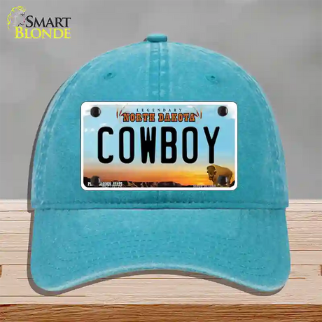 Cowboy North Dakota Novelty License Plate Hat Unconstructed Cotton / Lake Blue