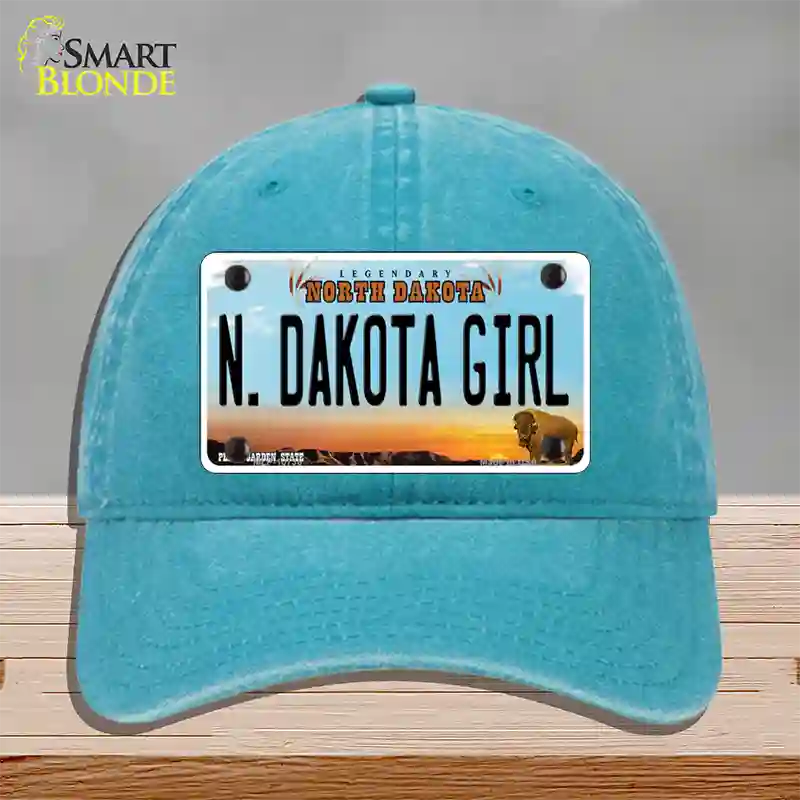 N Dakota Girl North Dakota Novelty License Plate Hat Unconstructed Cotton / Lake Blue