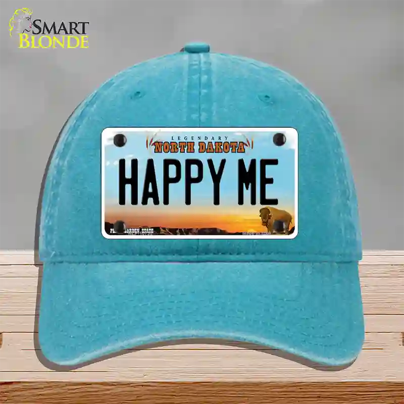 Happy Me North Dakota Novelty License Plate Hat Unconstructed Cotton / Lake Blue