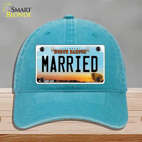 Married North Dakota Novelty License Plate Hat Unconstructed Cotton / Lake Blue