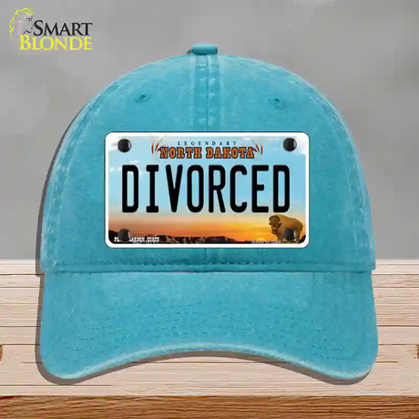 Divorced North Dakota Novelty License Plate Hat Unconstructed Cotton / Lake Blue