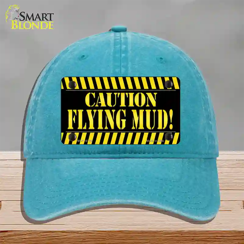 Caution Flying Mud Novelty License Plate Hat Unconstructed Cotton / Lake Blue