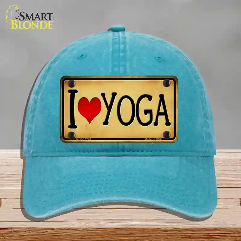 I Heart Yoga Novelty License Plate Hat Unconstructed Cotton / Lake Blue