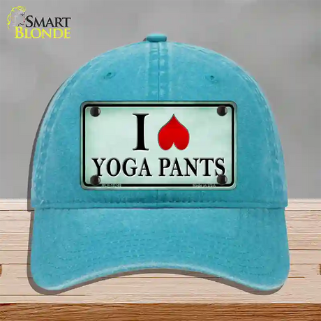 I Love Yoga Pants Novelty License Plate Hat Unconstructed Cotton / Lake Blue