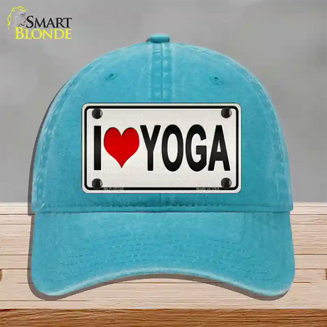 I Love Yoga Silver Novelty License Plate Hat Unconstructed Cotton / Lake Blue