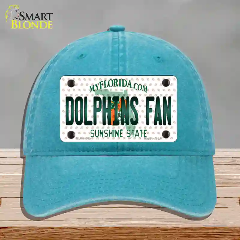 Dolphins Fan Florida Novelty License Plate Hat Unconstructed Cotton / Lake Blue