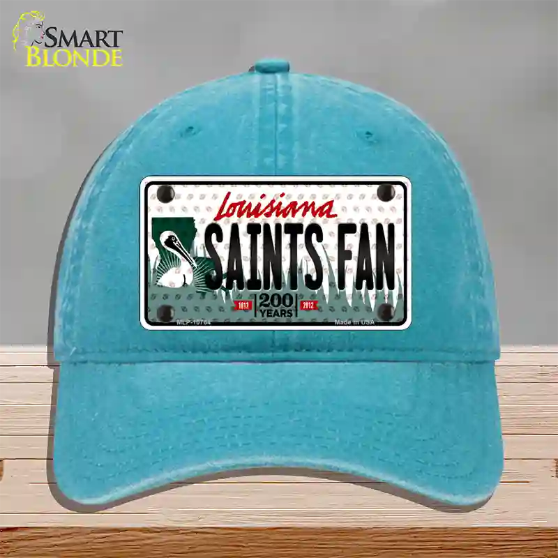 Saints Fan Louisiana Novelty License Plate Hat Unconstructed Cotton / Lake Blue