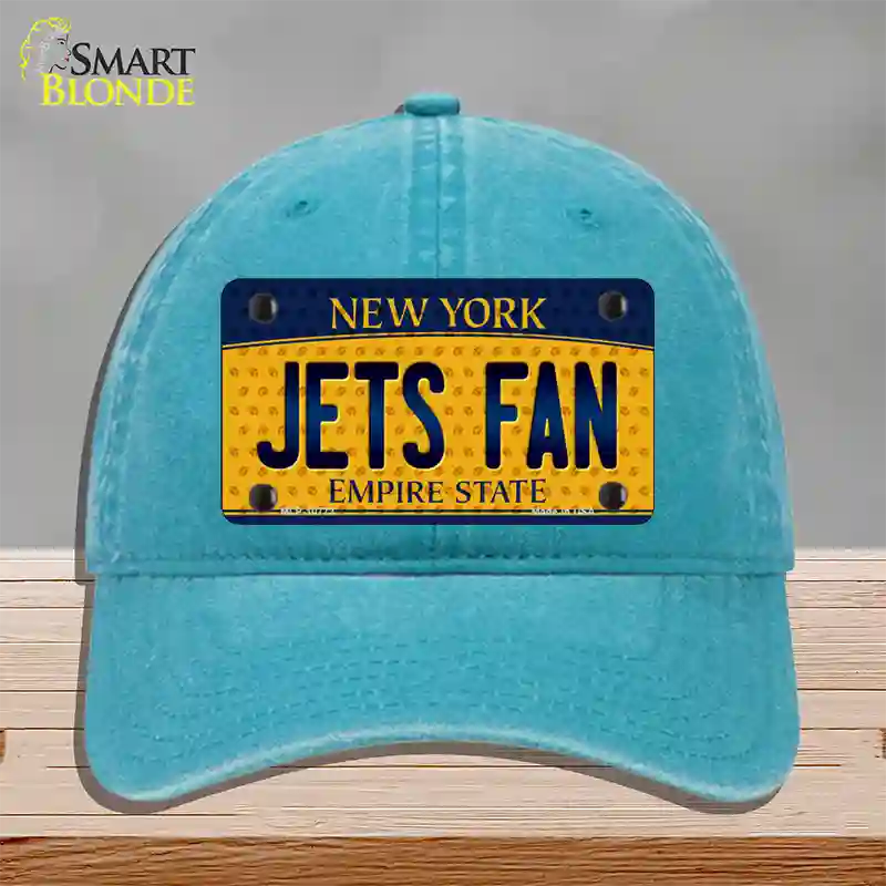 Jets Fan New York Novelty License Plate Hat Unconstructed Cotton / Lake Blue