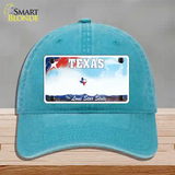 Texas New State Novelty License Plate Hat Unconstructed Cotton / Lake Blue