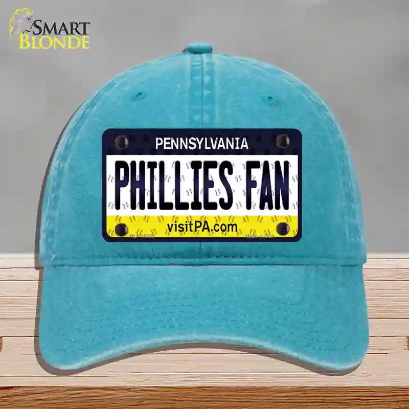 Phillies Fan Pennsylvania Novelty License Plate Hat Unconstructed Cotton / Lake Blue