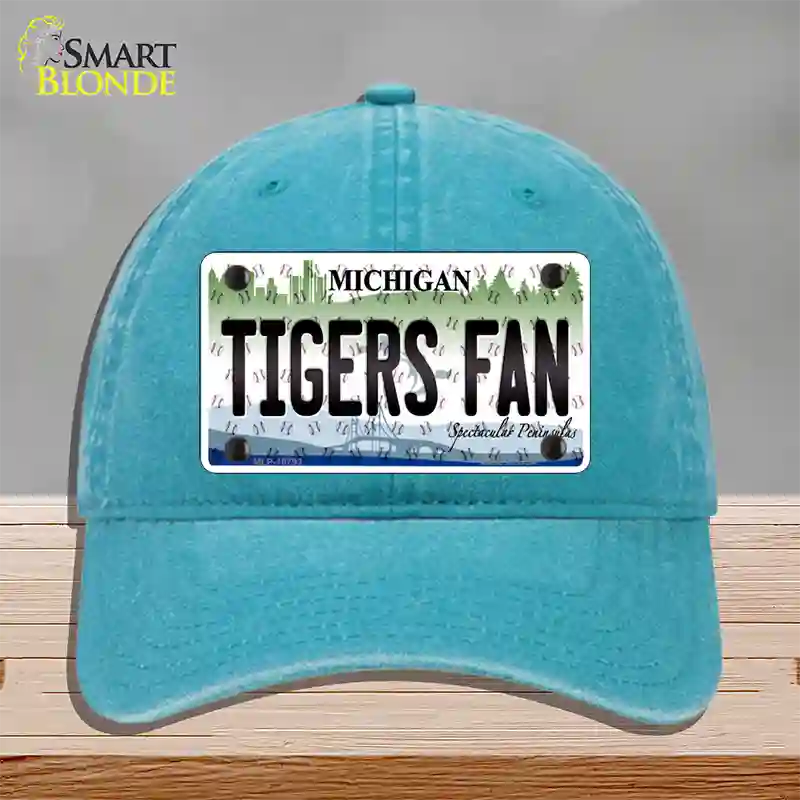 Tigers Fan Michigan Novelty License Plate Hat Unconstructed Cotton / Lake Blue