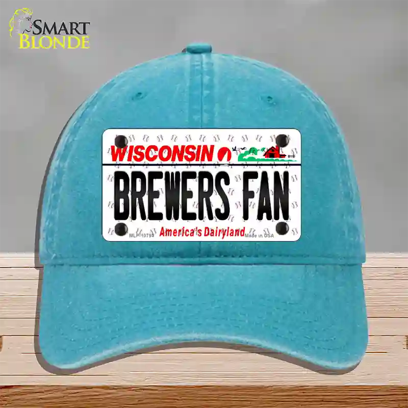 Brewers Fan Wisconsin Novelty License Plate Hat Unconstructed Cotton / Lake Blue