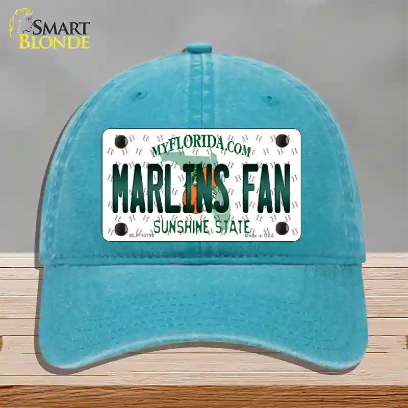 Marlins Fan Florida Novelty License Plate Hat Unconstructed Cotton / Lake Blue