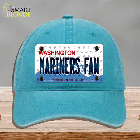 Mariners Fan Washington Novelty License Plate Hat Unconstructed Cotton / Lake Blue