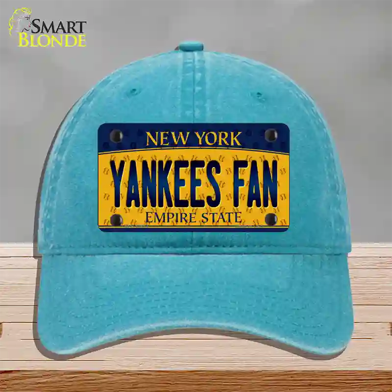 Yankees Fan New York Novelty License Plate Hat Unconstructed Cotton / Lake Blue