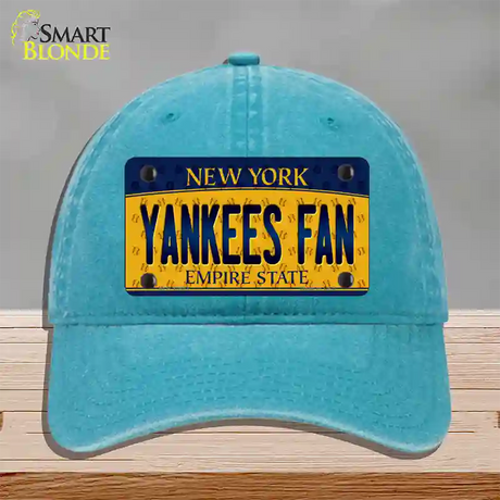 Yankees Fan New York Novelty License Plate Hat Unconstructed Cotton / Lake Blue