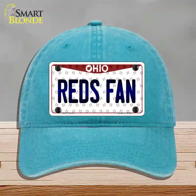 Reds Fan Ohio Novelty License Plate Hat Unconstructed Cotton / Lake Blue