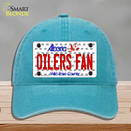 Oilers Fan Alberta Novelty License Plate Hat Unconstructed Cotton / Lake Blue