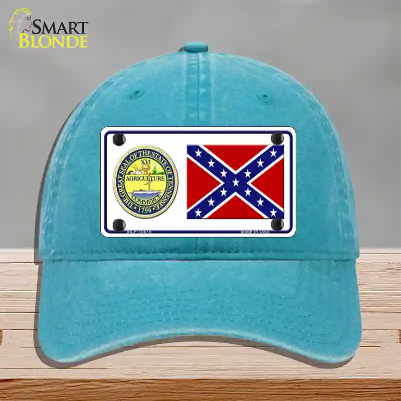 Confederate Flag Tennessee Seal Novelty License Plate Hat Unconstructed Cotton / Lake Blue