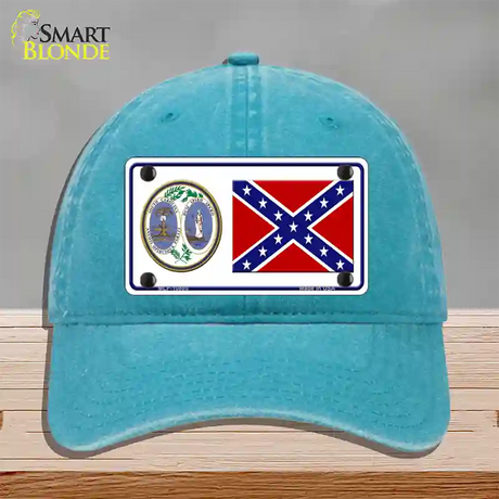 Confederate Flag South Carolina Seal Novelty License Plate Hat Unconstructed Cotton / Lake Blue