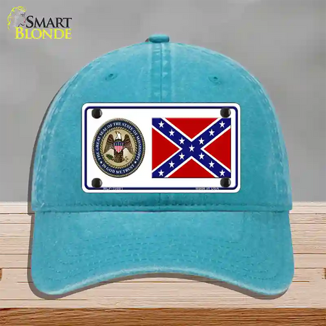 Confederate Flag Mississippi Seal Novelty License Plate Hat Unconstructed Cotton / Lake Blue