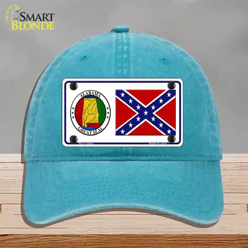 Confederate Flag Alabama Seal Novelty License Plate Hat Unconstructed Cotton / Lake Blue