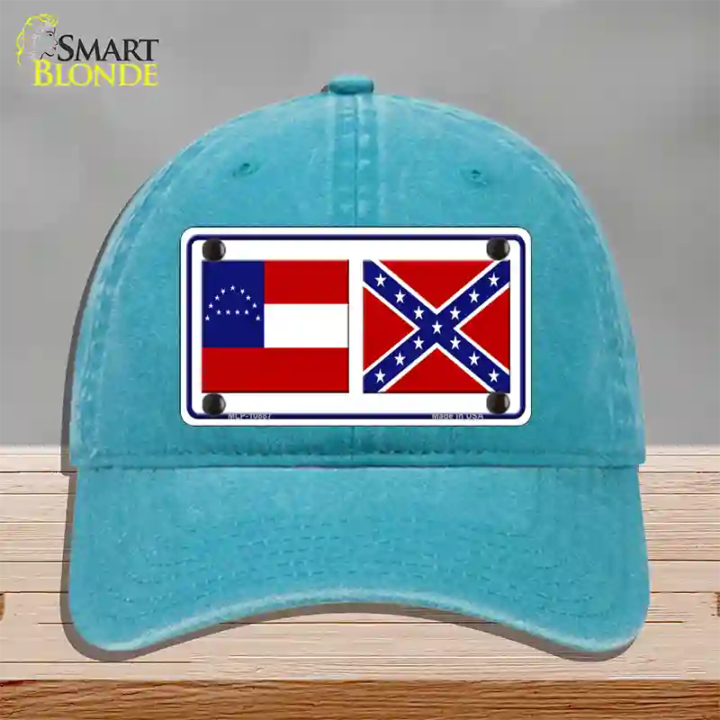 Confederate Robert E Lee Flag Novelty License Plate Hat Unconstructed Cotton / Lake Blue