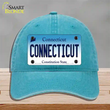 Connecticut State Novelty License Plate Hat Unconstructed Cotton / Lake Blue