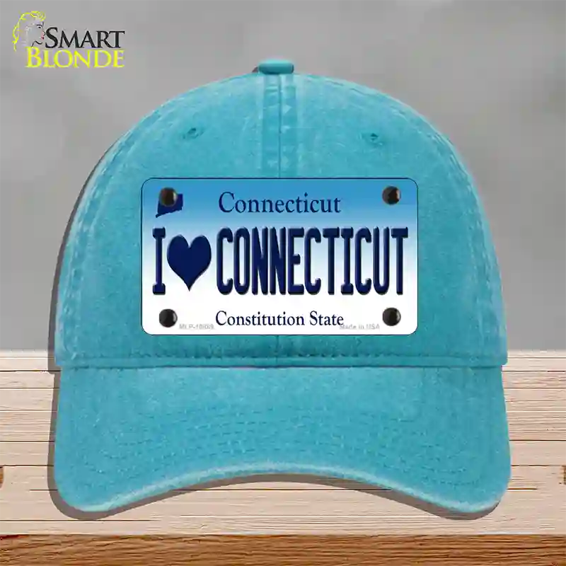 I Love Connecticut Novelty License Plate Hat Unconstructed Cotton / Lake Blue