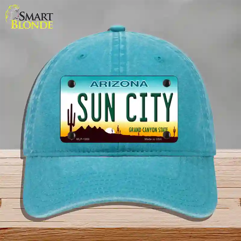 Sun City Arizona Novelty License Plate Hat Unconstructed Cotton / Lake Blue