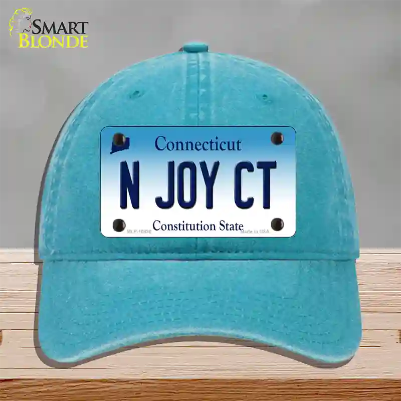 N Joy CT Connecticut Novelty License Plate Hat Unconstructed Cotton / Lake Blue