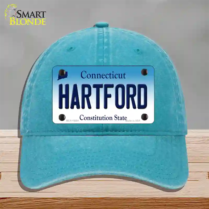 Hartford Connecticut Novelty License Plate Hat Unconstructed Cotton / Lake Blue