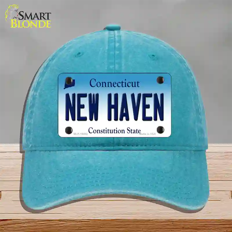 New Haven Connecticut Novelty License Plate Hat Unconstructed Cotton / Lake Blue